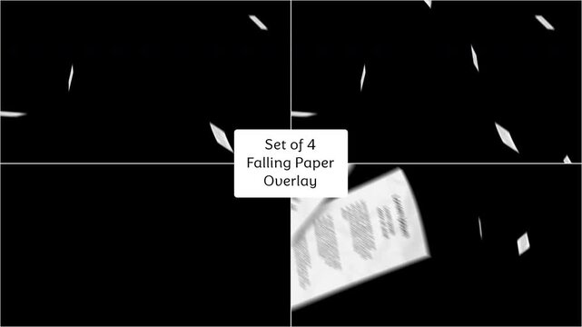 Falling Paper Sheets Animation, Flying Documents Pages Overlay, Transparent Background Motion Graphics