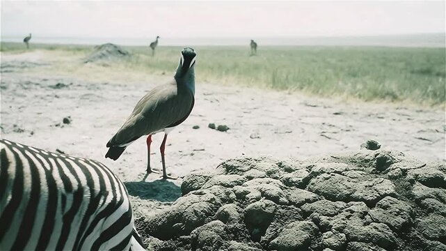 Crowned lapwing (Vanellus coronatus), or crowned plover on grassland, African savannah, South Africa.
