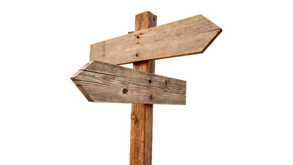 Rustic blank wooden signpost arrow pointer direction index billboard isolated on transparent background © Hanna