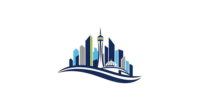 Modern Metropolitan City Skyline Vector Graphic Illustration Featuring Abstract Architectural Silhouettes and Minimalist Urban Design Elements