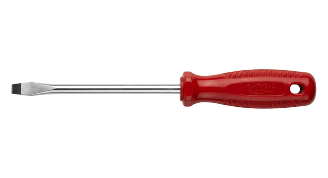 Red-handled flathead screwdriver for precise screw fastening and repairs