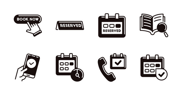 Restaurant table booking reservation icon line set unique style. Business eatery dining online confirmation for booking service hospitality signs vector illustration