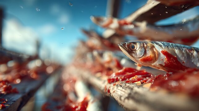 Fish Curing Racks Lined in Parallel Rows Along Coastal Setting