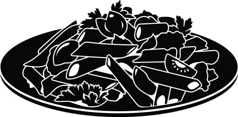 Black and white vector illustration of a plate of assorted sushi on white background © Nature Dairy 2.0