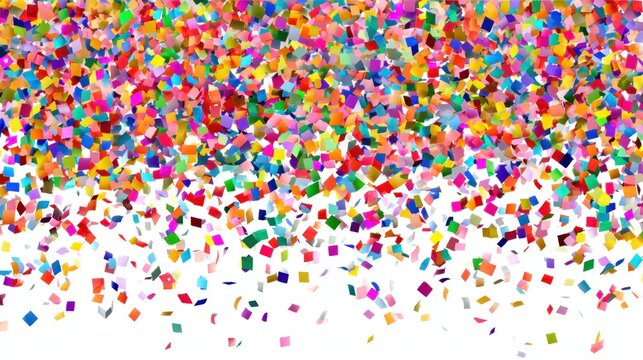 Colorful confetti showering down on white background for celebration design
