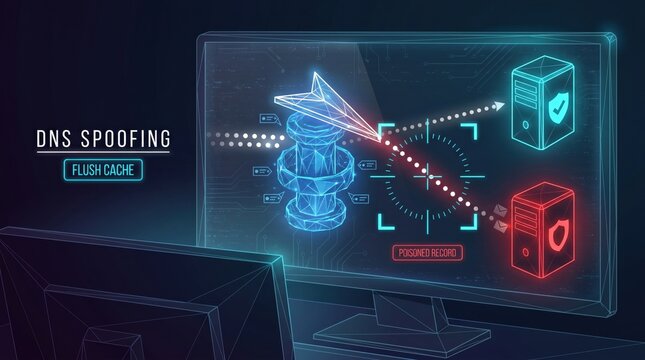 DNS spoofing attack monitor display cyber security threat network infrastructure