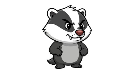 Fototapeta premium Angry Cartoon Badger Character Illustration Featuring a Grumpy Forest Animal Mascot with Sharp Fangs and Determined Expression