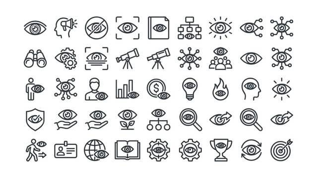 Black and white line icons set of eyes and vision concepts