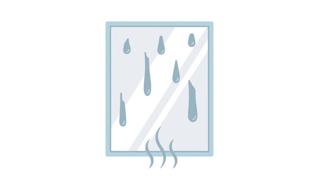 Condensation on a window pane with water droplets and steam rising from below Vector