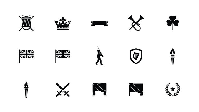 Set of black and white british and irish traditions symbols vector illustration.