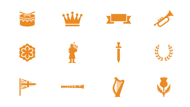 Set of orange british and irish traditions symbols vector illustration.