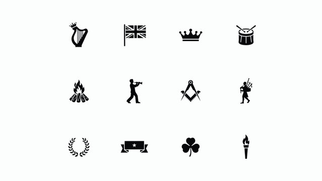 Set of black and white british and irish traditions symbols vector illustration.