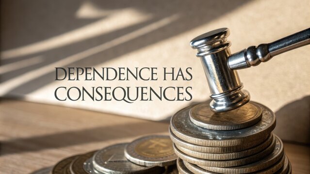 Impact of Financial Dependence Illustrated with Gavel and Coins