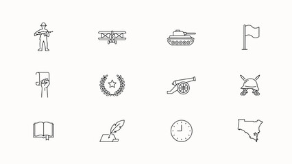 Fototapeta premium Set of 12 independence and freedom vector line icons for your design projects.