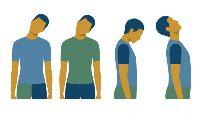Man performing neck stretching exercises to relieve pain and improve flexibility Vector