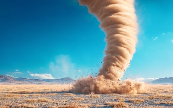 Severe microburst phenomena in open landscape revealing powerful forces