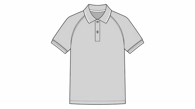 Blank polo shirt template technical vector illustration, raglan sleeve gray polo shirt mockup isolated on white background