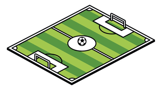 Stylized football pitch graphic with bold outlines and a ball in the center circle, creating a cartoonish aesthetic suitable for casual play or app icons.