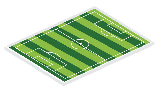 Simple green football grass surface with a ball placed in the center circle, showcasing a clean pitch layout for broadcasting or digital concepts.