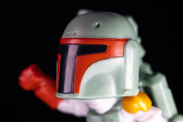 Naklejka premium The legendary Boba Fett in his helmet. Kinder Surprise Lucasfilm Boba Fett face closeup