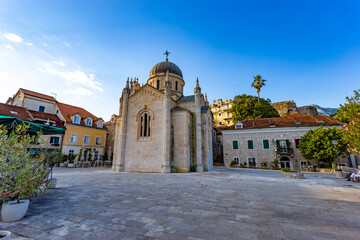 The striking stone facade and domes of the Orthodox Church of Saint Archangel Michael in Belavista Square Herceg Novi © Sergey Fedoskin