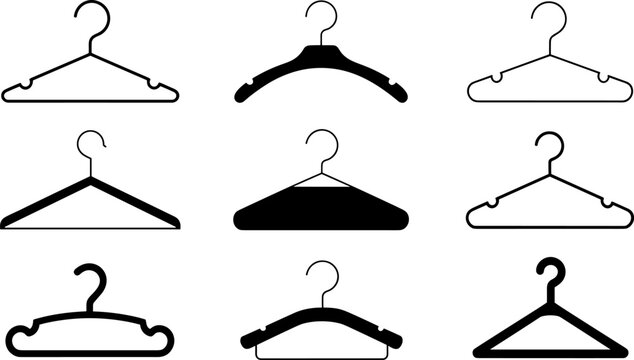 Vector icon set of various black and white clothes hanger styles for fashion retail and laundry design templates image_de22a9.jpg.