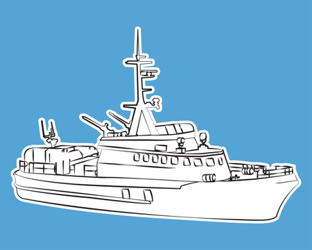 Modern Patrol Vessel Line Art Illustration Isolated on Gray Background