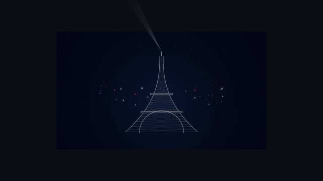 Minimalist Eiffel Tower Line Art with Festive Particle Orbit &ndash; Bastille Day Background