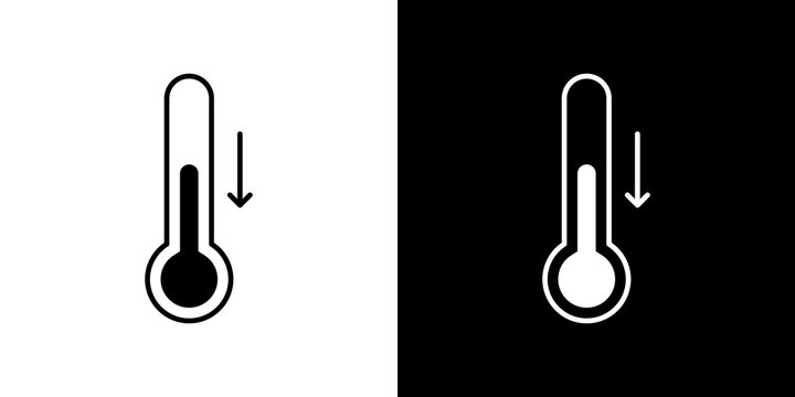 Low temperature thermometer icon with downward arrow for cooling