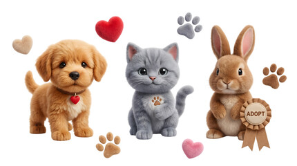 Fototapeta premium Pet Love and Friendship Character Set Vector, isolated, transparent, png, suitable for greeting card, veterinary branding, animal awareness