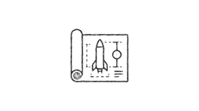 Sketch rocket blueprint icon animation - smooth progressive reveal