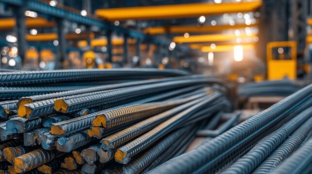 Industrial Production of Reinforcement Bars in Manufacturing Facility
