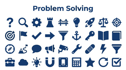 Fototapeta premium Problem Solving Concepts and Solutions Represented by Diverse Icons and Symbols on a White Background