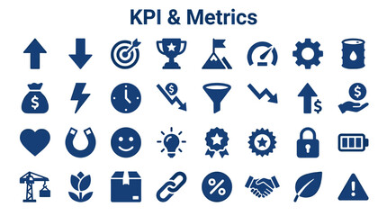 Fototapeta premium Collection of KPI and Metrics Icons Representing Business Growth Success and Financial Performance