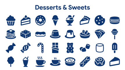 Fototapeta premium Collection of delicious dessert and sweet icons representing cakes donuts ice cream cookies and candy for food and bakery concepts