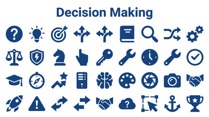 Fototapeta premium Decision making icons representing strategy planning problem solving and goal achievement in business and education