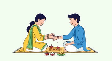 Fototapeta premium Raksha Bandhan ceremony with sibling tying rakhi on wrist