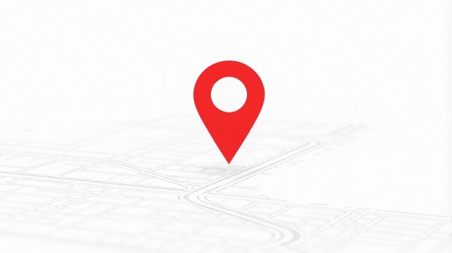 Red map pin dropping on digital map interface indicating location and navigation movement