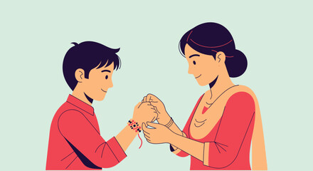 Fototapeta premium Sibling bonding on Raksha Bandhan with Rakhi threads and gifts