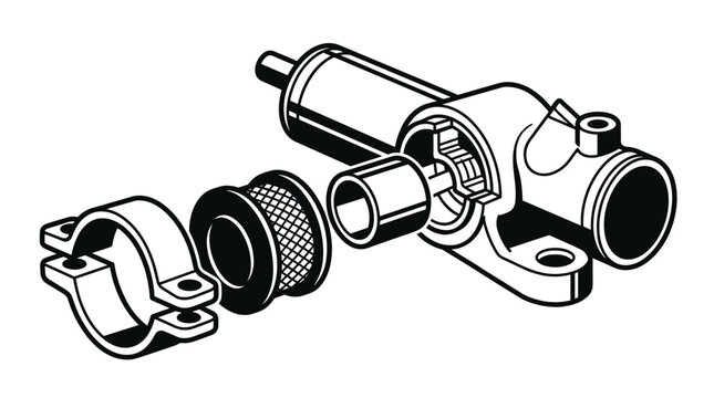 Disassembled mechanical cylinder parts.