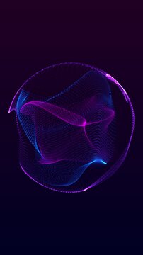 abstract blue and pink background with sphere wave grid lines animation, futuristic ai technology and science vertical social media motion background