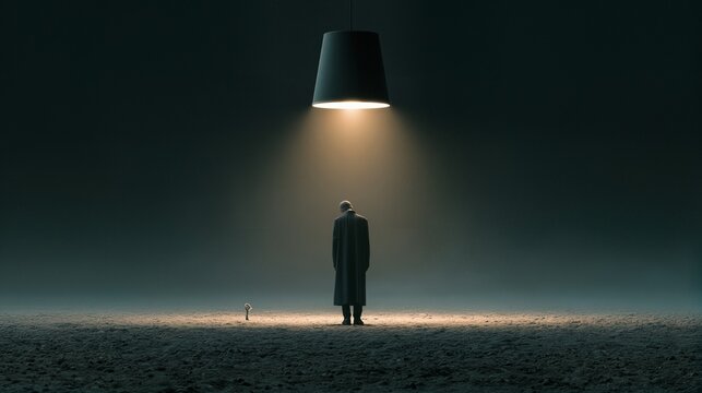 A lone believer stands with a lamp amid a dark world, a powerful symbol of vigilance and unwavering faith rendered photorealistically