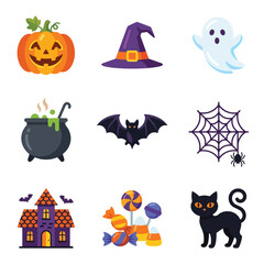 Obraz premium Halloween Icons Collection Festive Spooky Symbols.