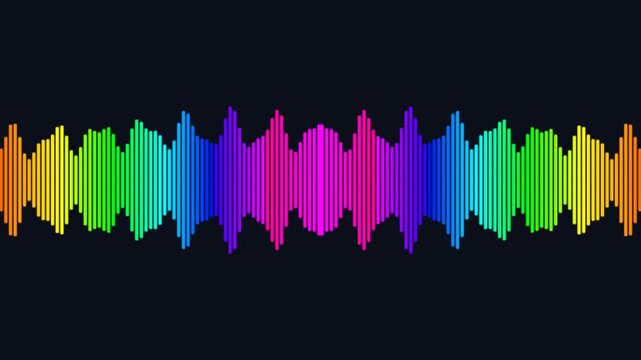 Vibrant rainbow-colored waveform pattern displayed on black background with white space