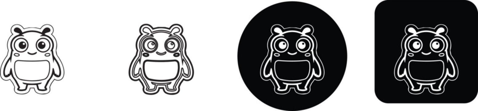 Cute sad panda monster character icon set with big eyes for emotional stickers and design elements