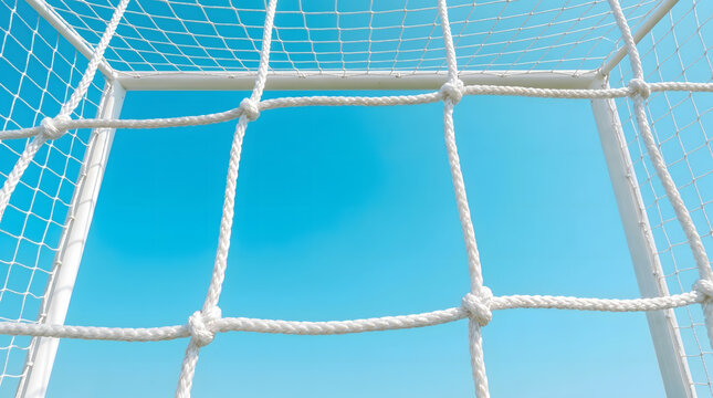 Soccer Goal Net Against Clear Blue Sky.