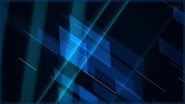 Futuristic cyber technology background with blue geometric shapes and glowing lines, digital world map concept 4k video