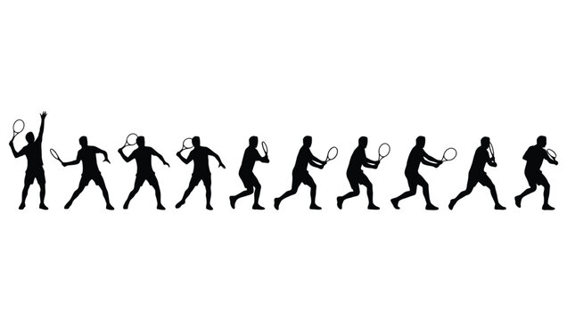 Tennis player silhouette set, sequence of tennis serve and stroke motion