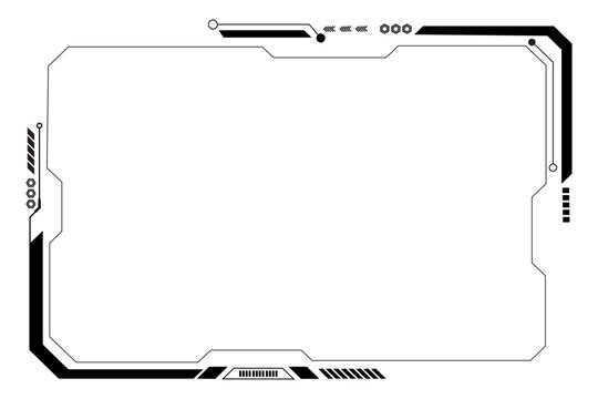 HUD frames black user interface elements design modern technology futuristic control panel screen digital hologram window gaming menu touching cyber monitor set on white background.