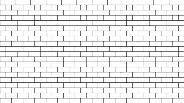 Seamless brick wall pattern with black outline on white background for architectural design and construction texture backgrounds